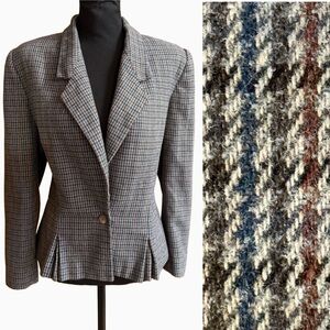 Classic Houndstooth One-Button Wool Blend Lined Blazer (12/13)
